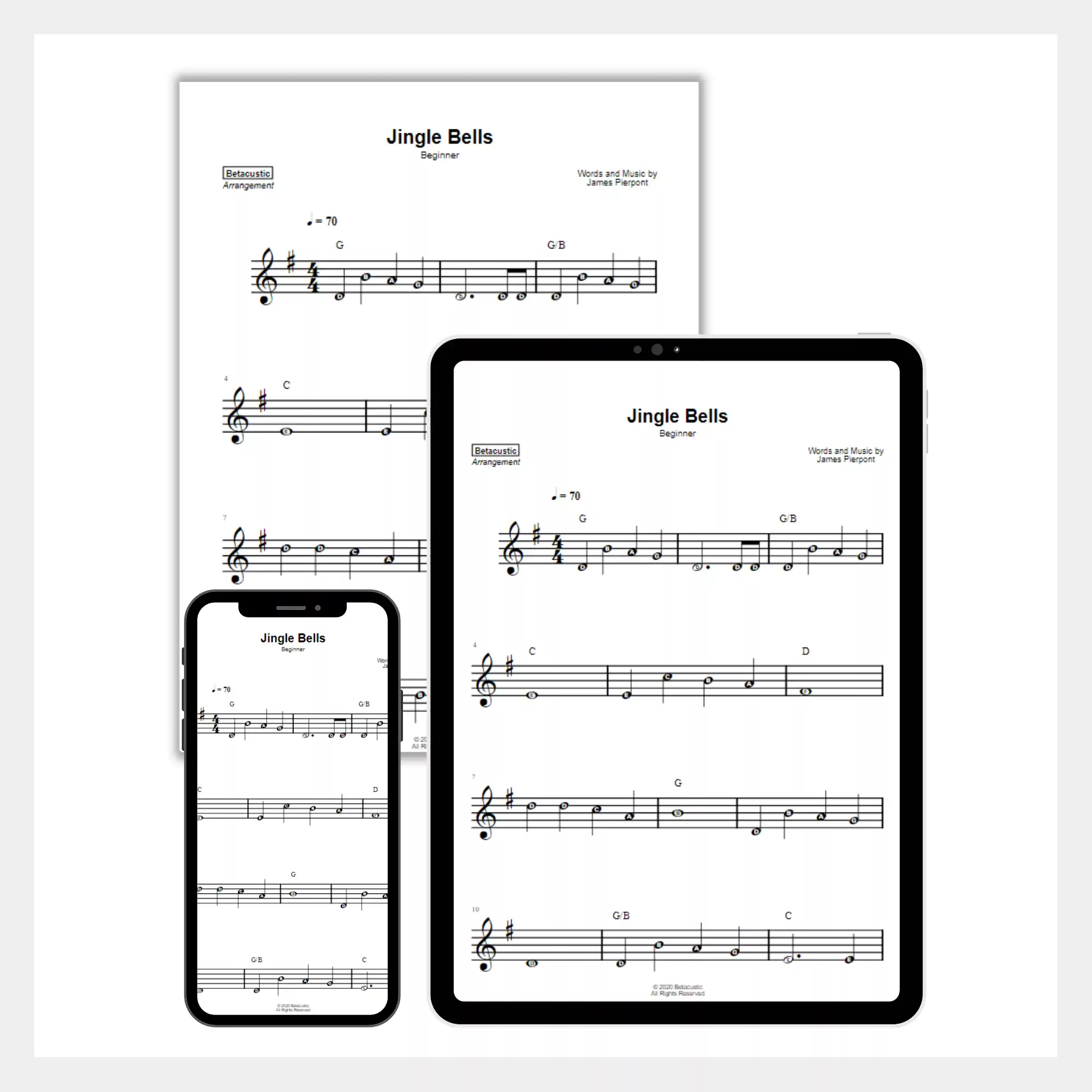Jingle Bells Beginner Piano Sheet Music With Letters Arr. by Betacustic (Digital)