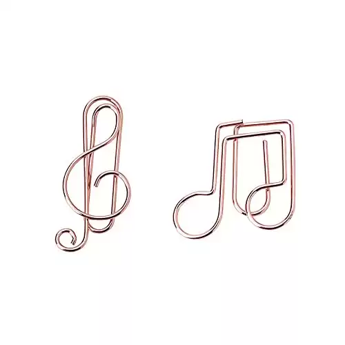 Treble Clef Symbol and Music Note Shape Paper Clips with Clear Storage Box, 20pcs in Rose Gold And Yellow Gold