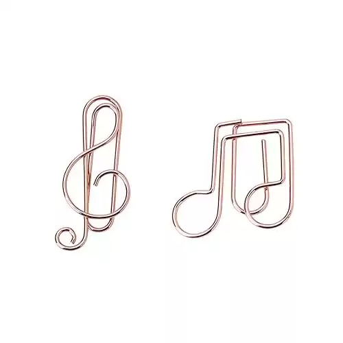 Treble Clef Symbol and Music Note Shape Paper Clips with Clear Storage Box, 20pcs in Rose Gold And Yellow Gold