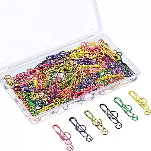 100 Pieces Music Paper Clips 6 Colors, Metal Paper Clips Musical Notes Clips Music Office Accessories for Desk Bookmark Office School Notebook