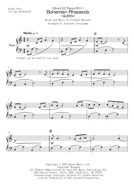 Bohemian Rhapsody By Freddie Mercury Digital Piano Sheet Music Arranged by Tsuyoshi Yoroiguma