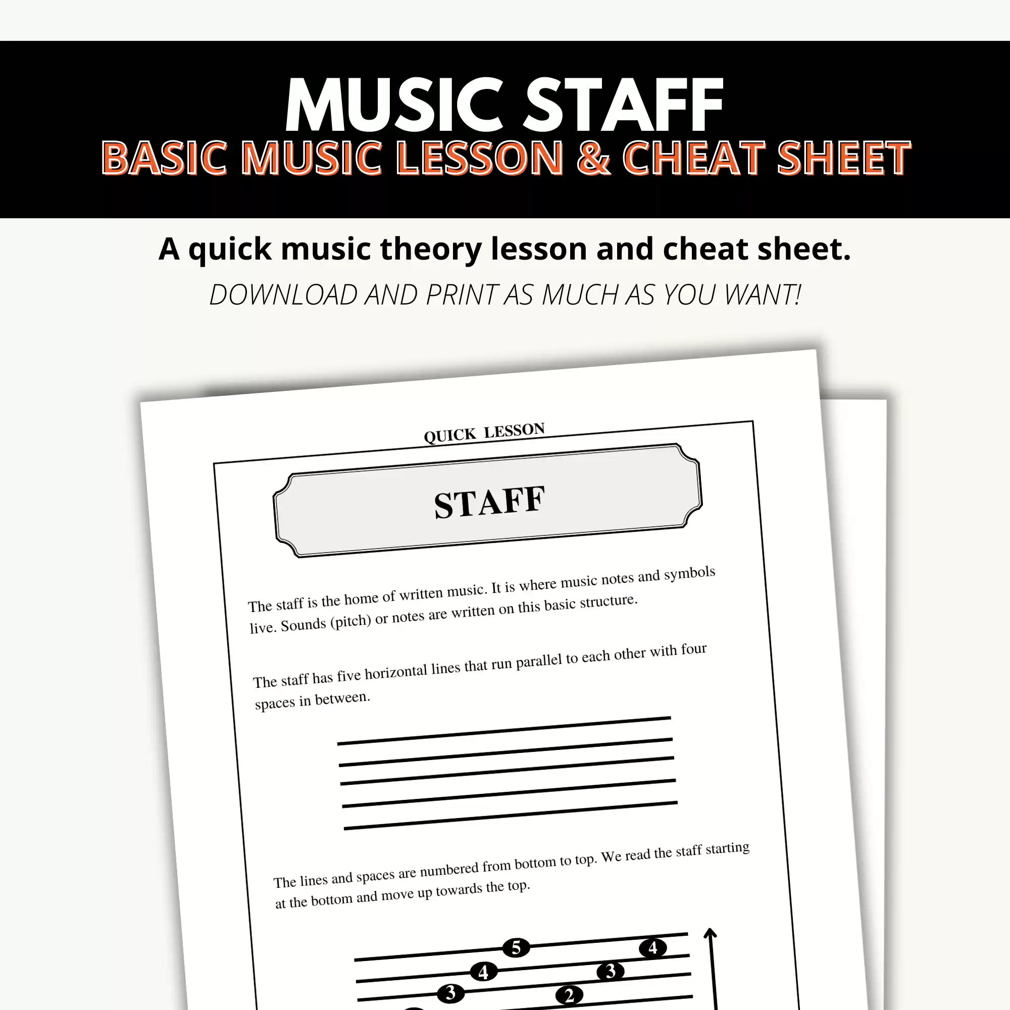 Music Staff Lesson and Cheat Sheet [Basic Music Theory Lesson 1]